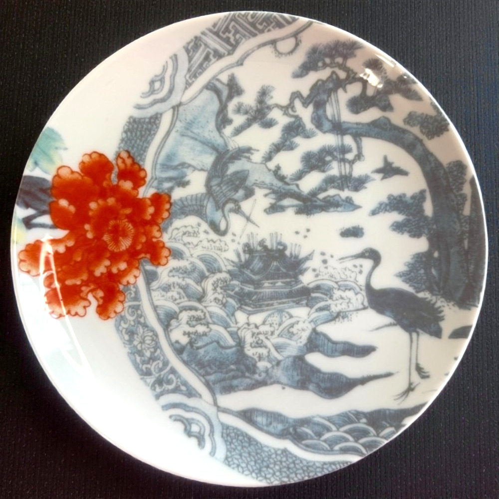 Anthropologie Salad Plate Japanese Crane Floral Asian Nature Dessert Side HTF 8"